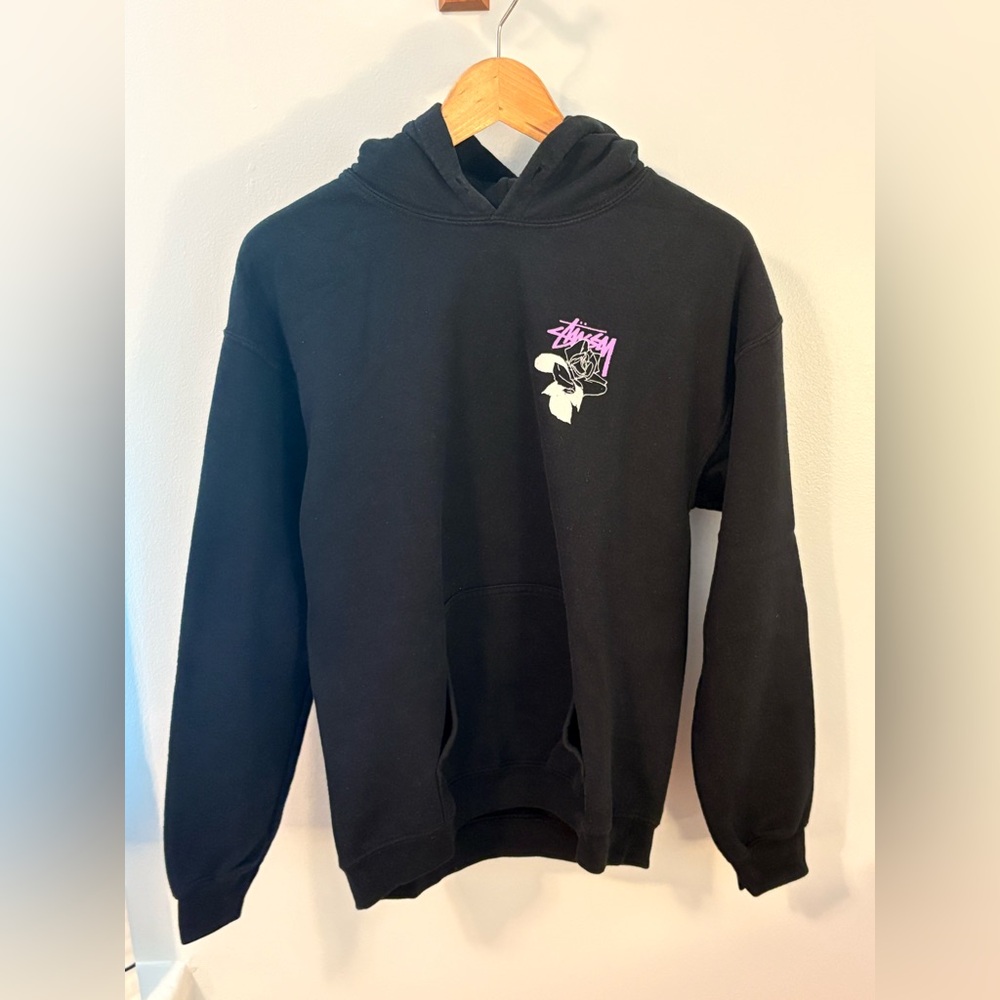 Stussy Vintage Black Hoodie with Purple Print Size Medium Men’s
